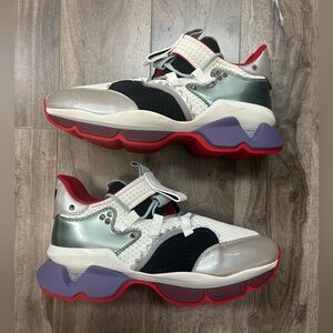Christian Louboutin Red-Runner Flat Sneakers Metallic White